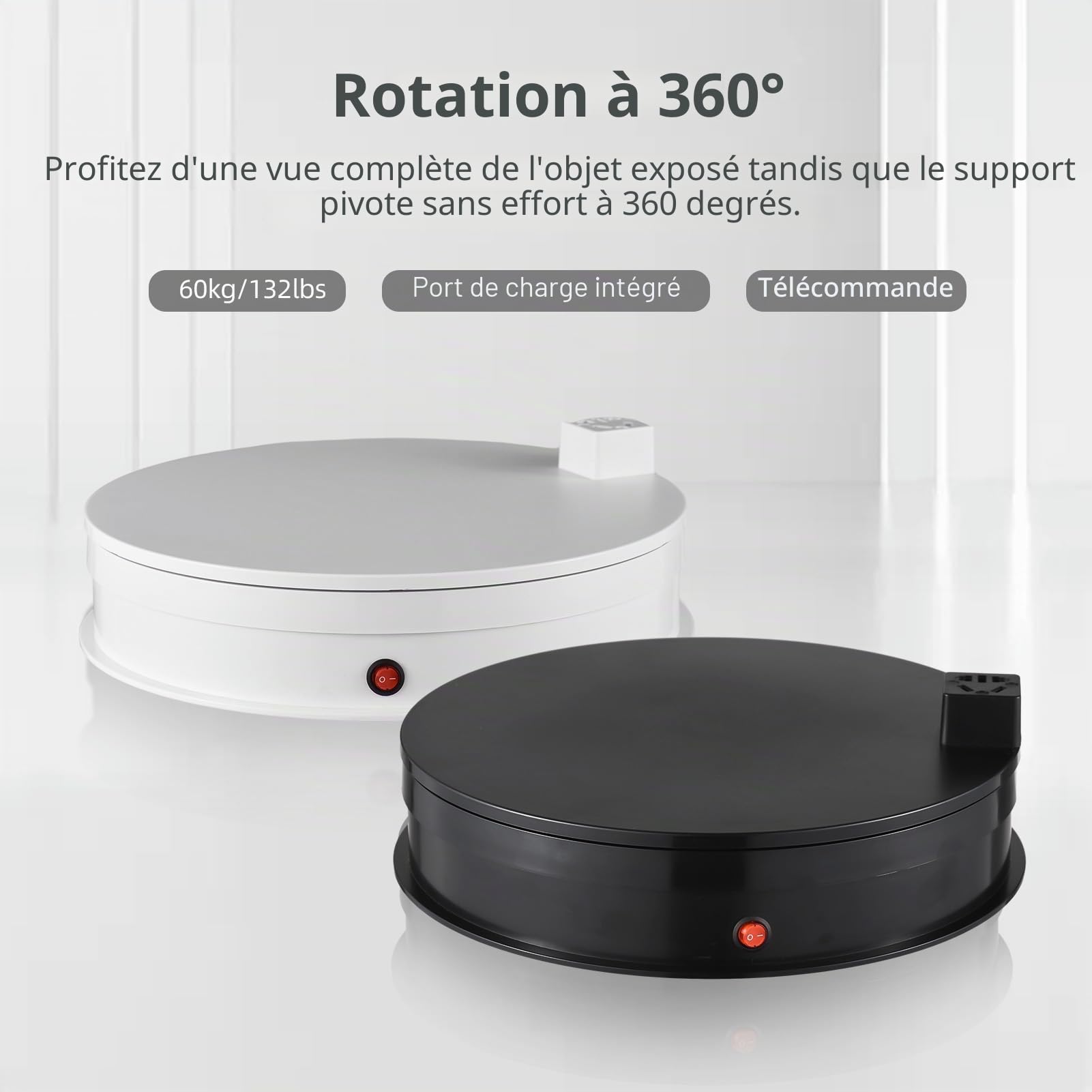 Andoer Plateau tournant électrique, support d'affichage rotatif motorisé de 30 cm, pivotant à 360° avec lumière LED pour présentoir de bijoux, présentoir de magasin, photographie