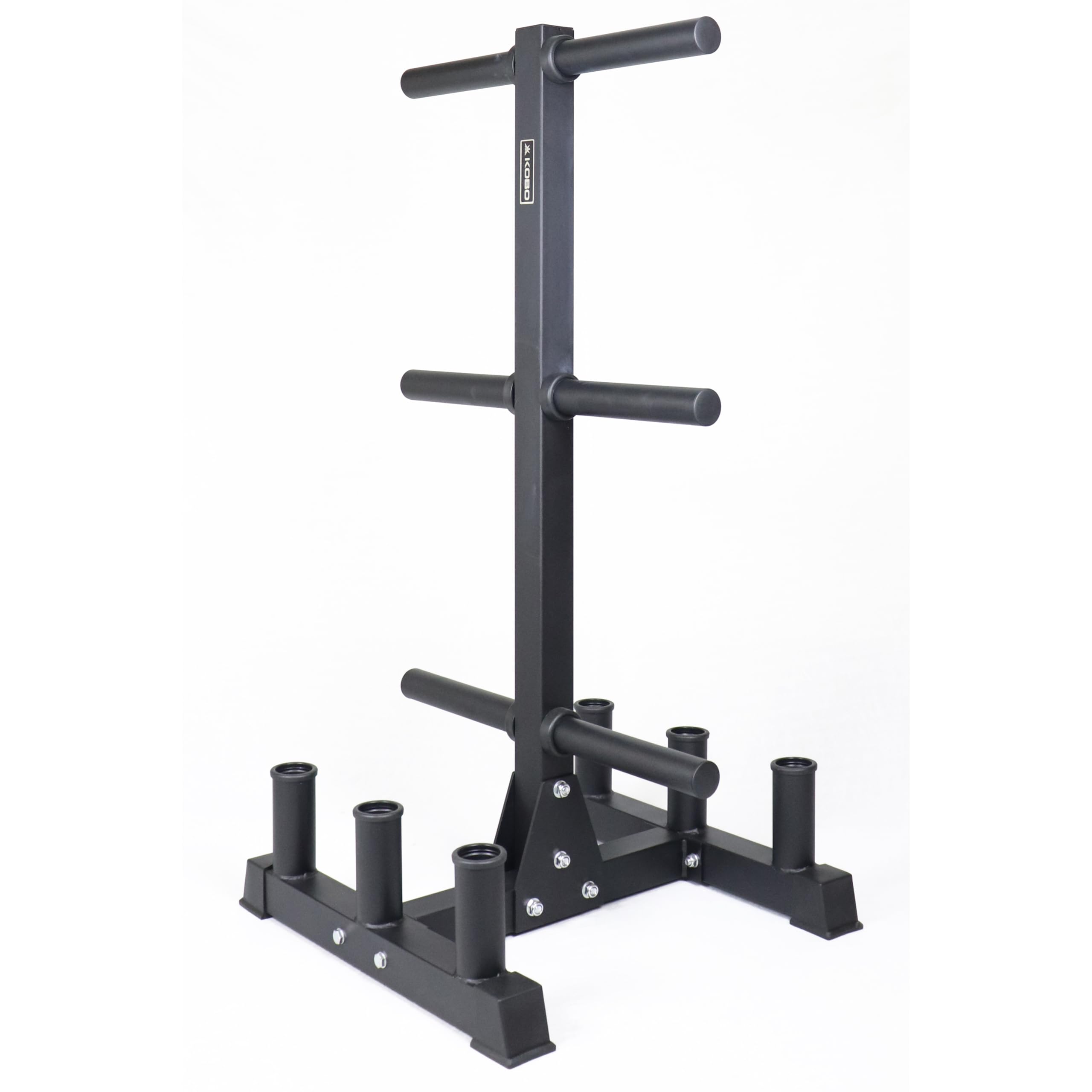 Kobo Imported Olympic Weight Plate Tree Rack with 6 Barbell Holders - Holds Up to 350 kg of Weight Plates – Workout & Lifting Equipment for Professional & Home Gym Use, Black, (RK-4)-image-34