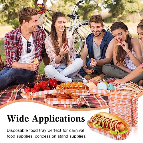 300 Pcs Paper Hot Dog Trays 6 Inch Food Trays Concession Stand Supplies Disposable Hot Dog Holder Paper Hotdog Boats Rectangular Fluted Paper Hot Dog Liners for Takeout Food(Plaid Style)