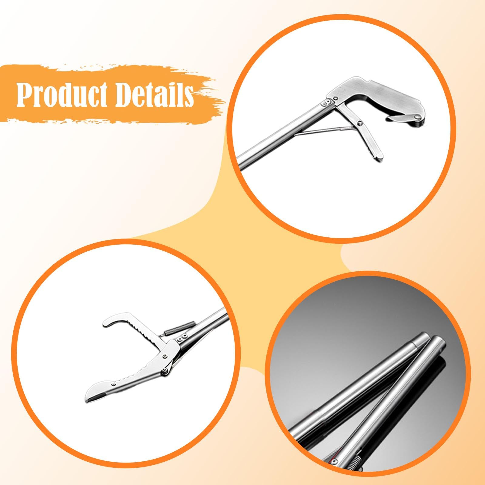 MagiDeal Pince à serpents et reptiles légère, outil d'alimentation pliable et antidérapant en acier inoxydable, outil de manipulation à mâchoires larges, Bec Coudé de 150 Cm