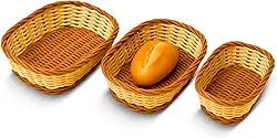 Kit 3 Cestos Organizadores quadrado Rattan bandeja multiuso servir vime pão