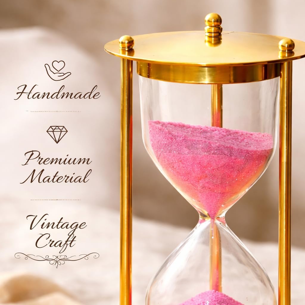 Antique Sand Clock for Home Office Desk Tabletop Collectible Gift Vintage Brass Hourglass Pink Sand Timer 8 Inch Nautical Maritime Decor