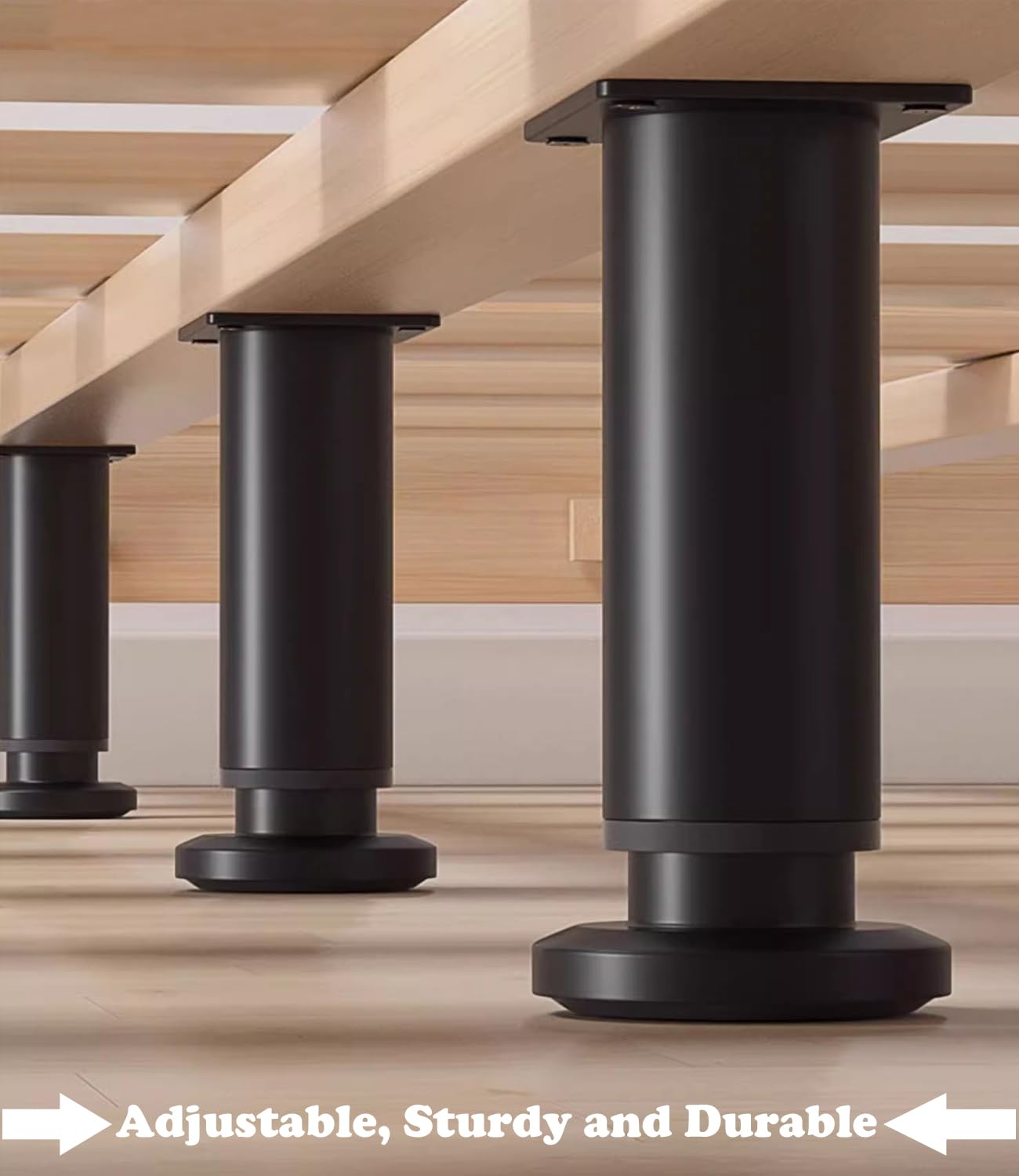 LCOUACEO Pack of 6 Adjustable Furniture Feet, Metal Black Height Adjustable 12-18.5 cm Furniture Feet - Image 4