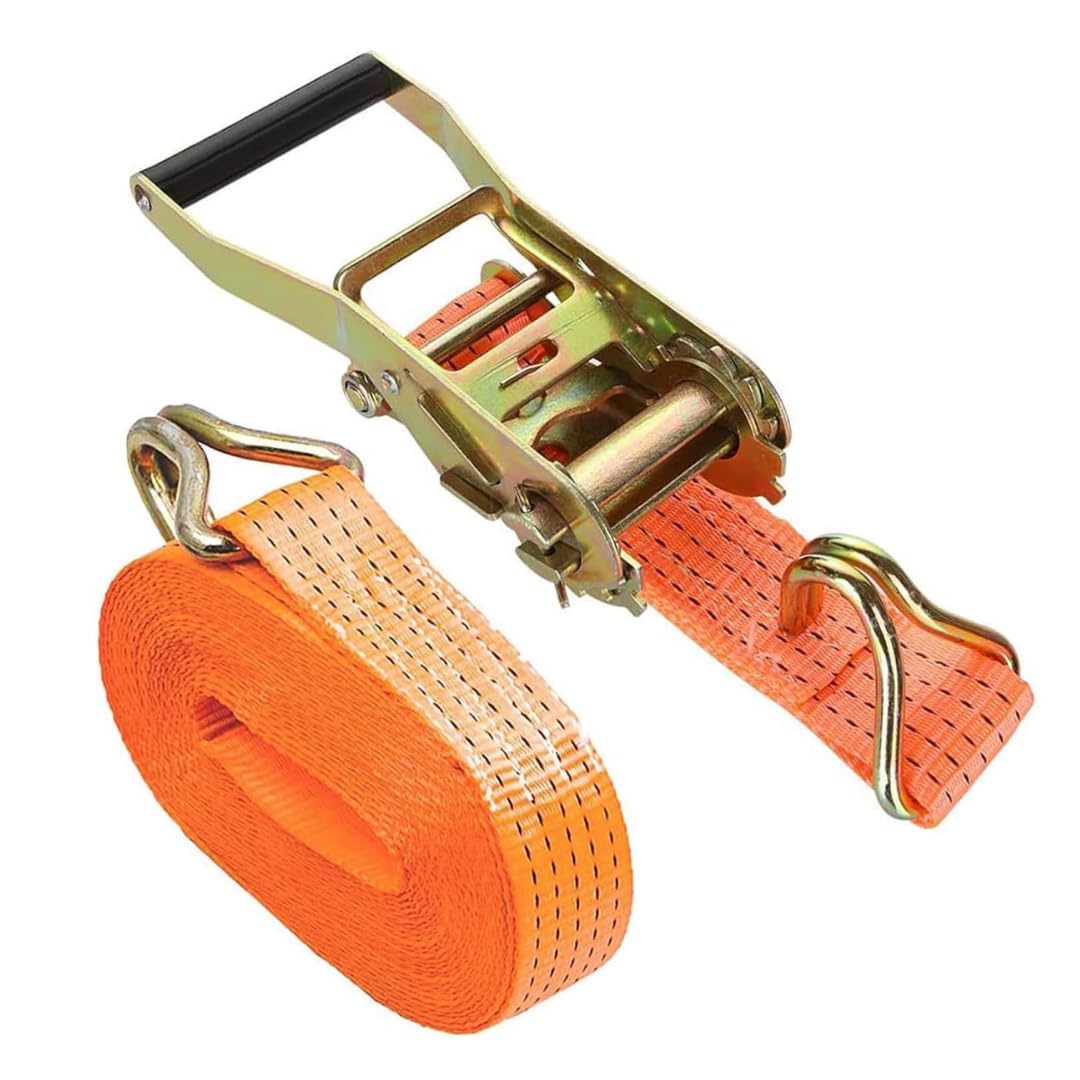 LIFTMOVE Heavy Duty Ratchet Cargo Lashing Belt 50mm x 10Mtrs (BS - 5000 Kgs) - Two Part Type with Double J Hooks 1
