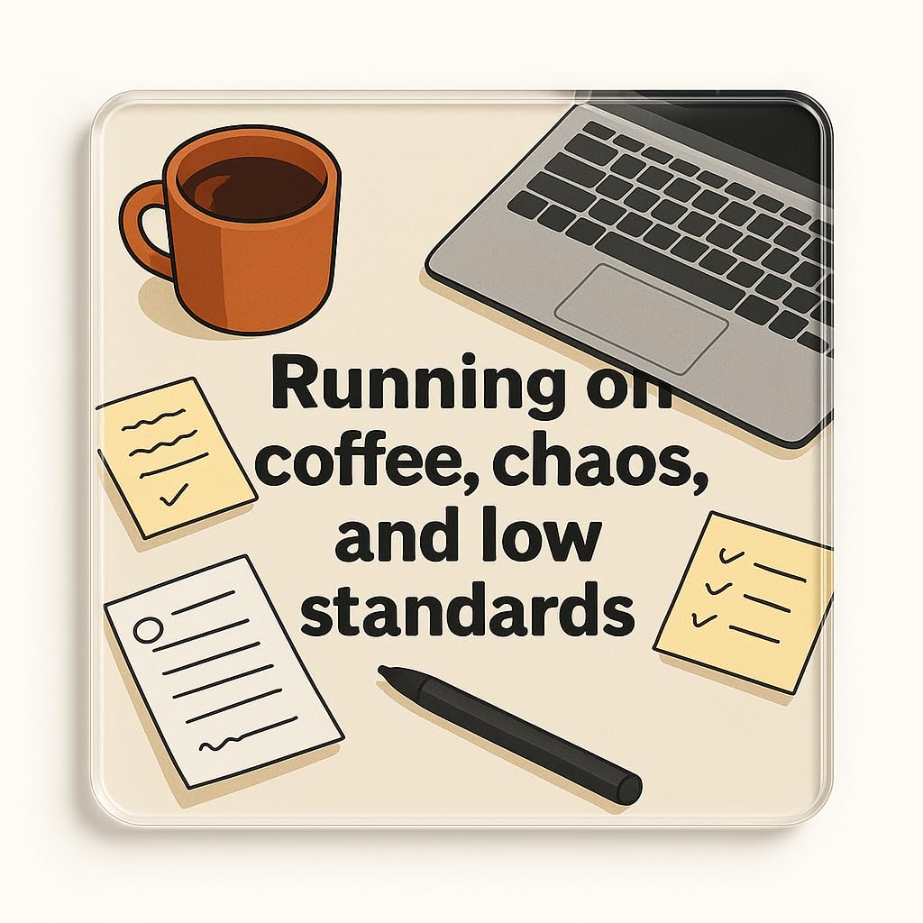 The Plum Penguin Caffeine Chaos Charm Acrylic Coaster Gift With Humorous Desk Life Design - Witty Coffee Quote Decor For Colleague's Office Or Home Use