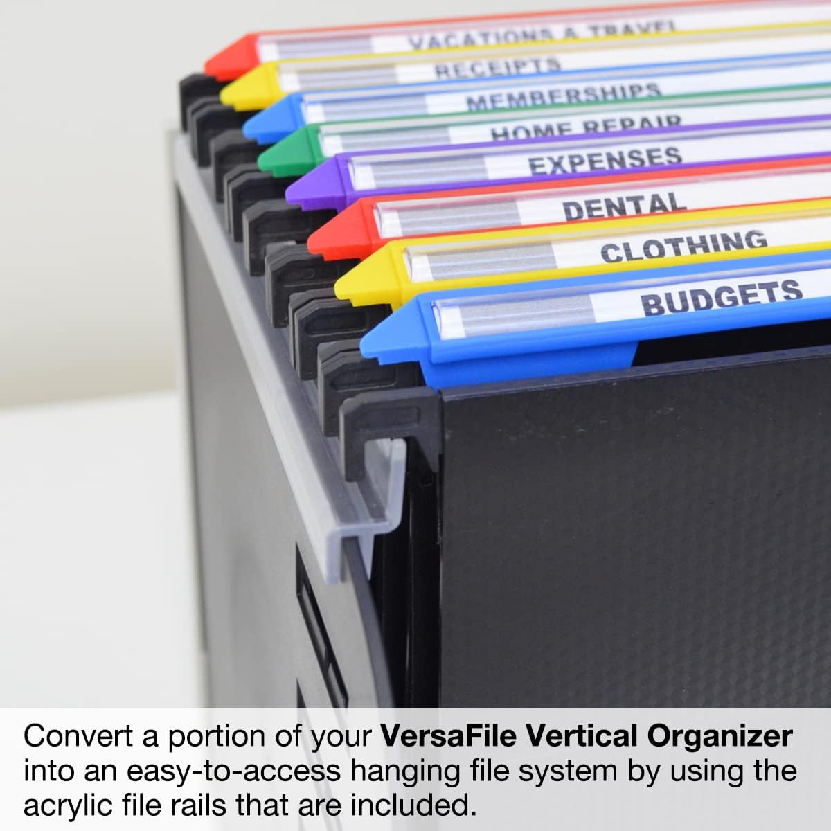 Ultimate Office VersaFile Desktop File Organizer & Sorter Features 9 Adjustable Dividers for Vertical Filing of Books, Magazines, and Hanging Files (Gray w/Black)