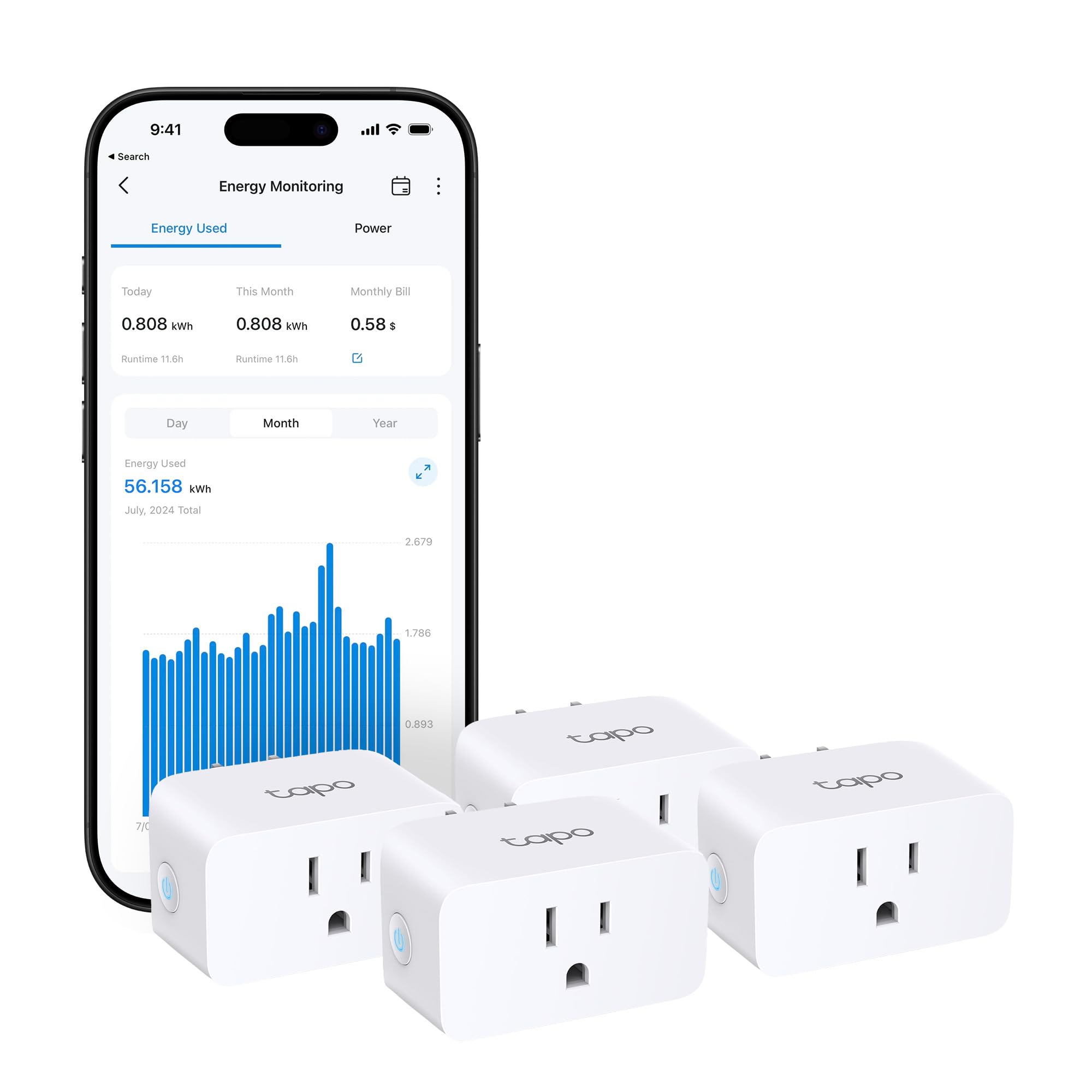 Photo 1 of TP-Link Tapo Smart Plug Mini, Matter Compatible, Compatible with Alexa, Google Home & Samsung SmartThings, Energy Monitoring, 15A, UL Certified, 2.4G Wi-Fi Only, Tapo P110M(4-Pack)