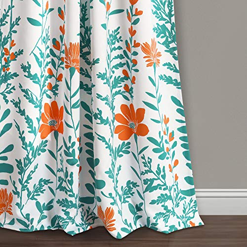 Lush Decor Aprile Light Filtering Window Curtain Panels, Pair, 52" W x 84" L, Orange & Turquoise, Floral Curtains - Image 2