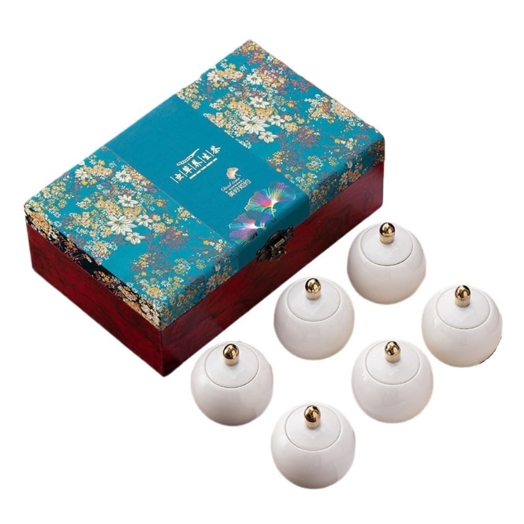 Lata de té Latas de cerámica for Almacenamiento té Suelto, 6 latas pequeñas Selladas, Cocina hogareña, Juego Chino, Conjunto con Caja Regalo Carrito de té(B)