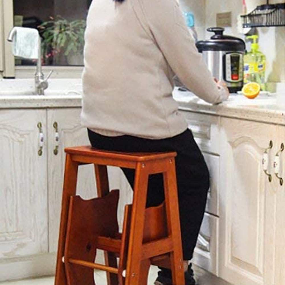 2 Step Ladder Folding Step Stool with Sturdy and Wide Pedal, for Adults Kitchen Wooden Ladders Small Foot Stools Indoor Shoe Bench/Flower Rack(White)