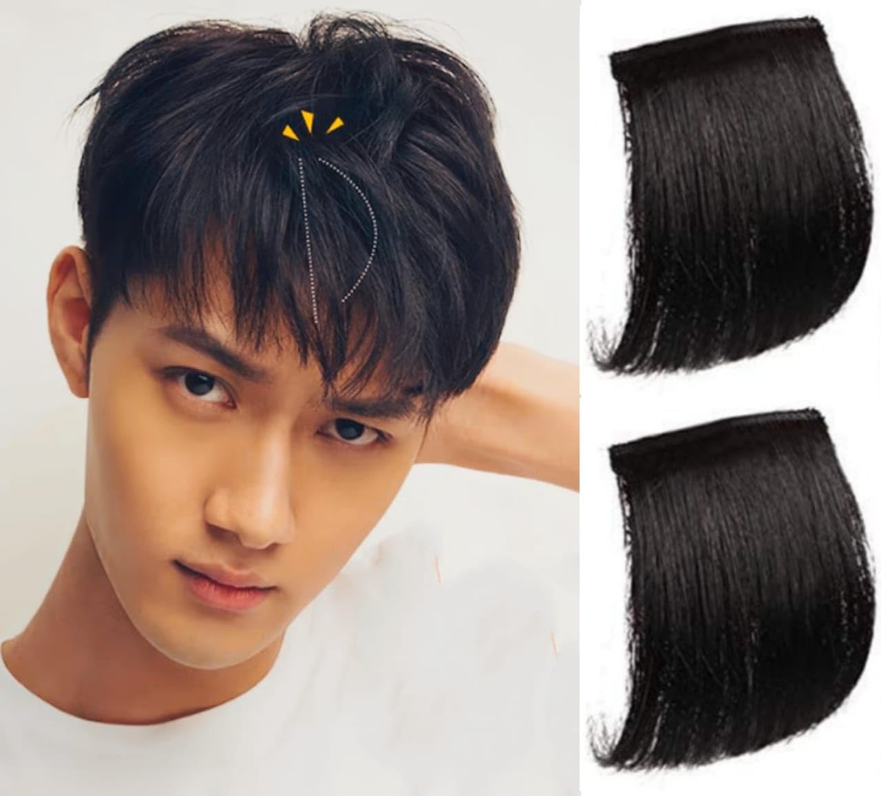 HAIR WALA™ 02 PCS, 5 x 3 Inch Slik Base Men's Hair Topper, Hair Pads, Top Fluffy Hair Clips, Booster Wigs, Matte Silk Hair Clips, Invisible Hair Extensions, Black Color-image-12
