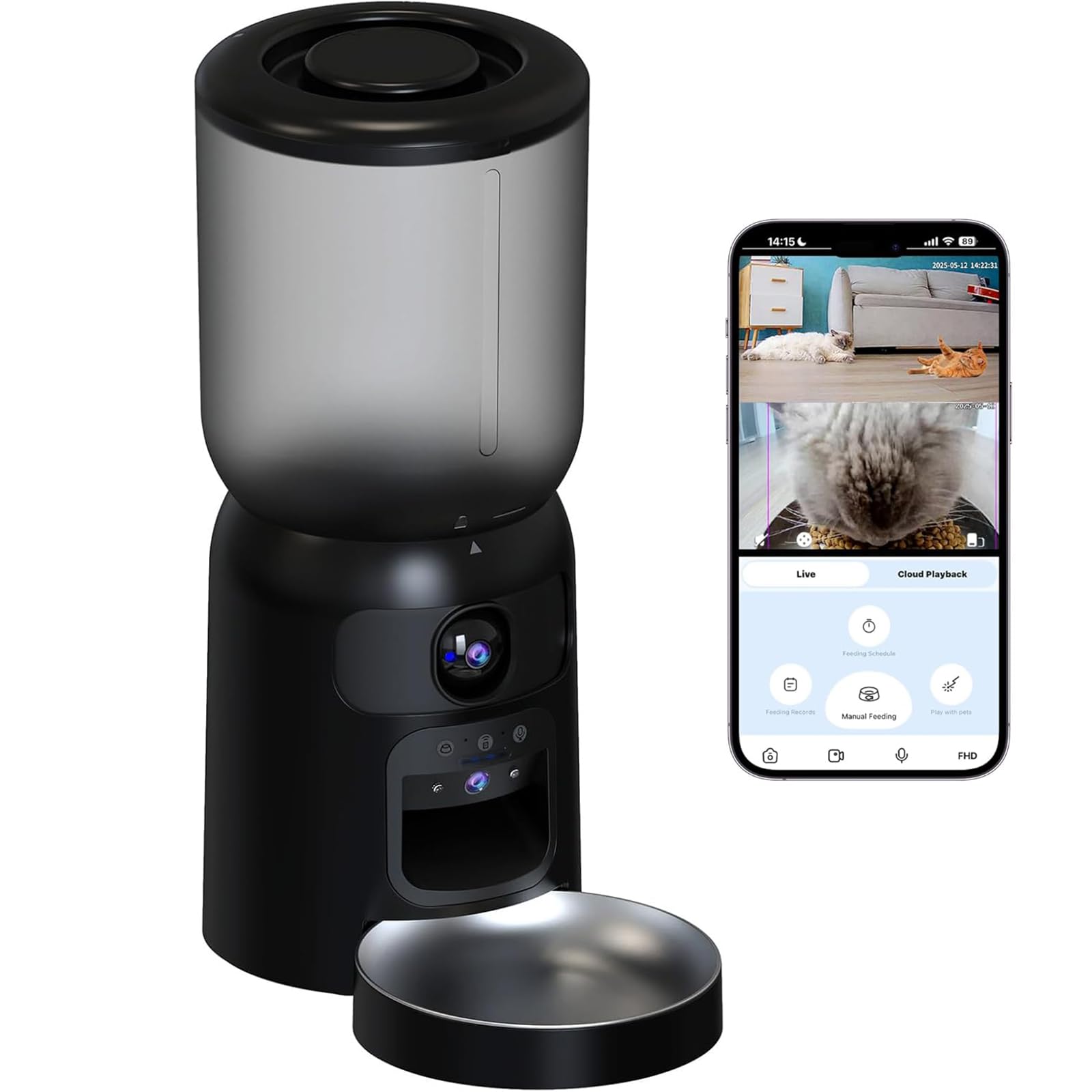 Cat Feeder, Automatic Dog Feeder with Camera, Cat Food Dispenser, 5G WiFi Pet Feeder with 2-Way Audio, Timed Pet Feeders, Motion Detection& Nightvision&120°Wideangle