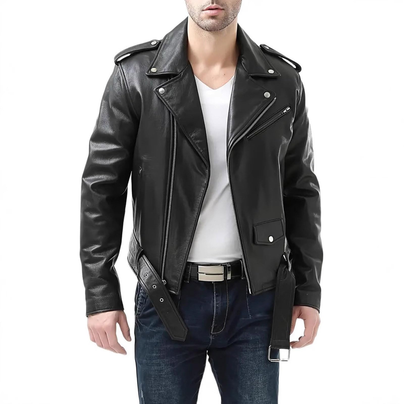 Blazer da Uomo Giacca Vintage in Pelle PU Giacca Cappotto in Ecopelle Giubbotto Da Motociclista Slim Retr Casual Giubbotto Da Pilota in Finta Pelle per Andare in Moto Feste in Maschera Gite Viaggi