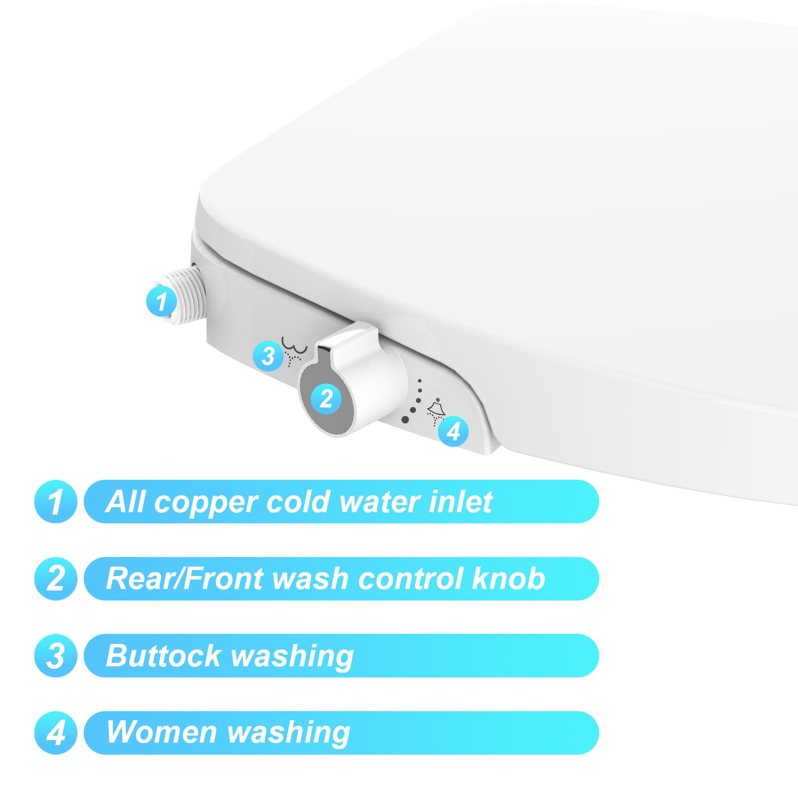Garvee Asiento De Inodoro Con Bidet De Doble Boquilla, Tapa De WC Alargada De 48 cm En Polipropileno Blanco Con Cierre Suave y Presión De Agua Ajustable, Limpieza Higiénica No Eléctrica, Blanco, 48cm