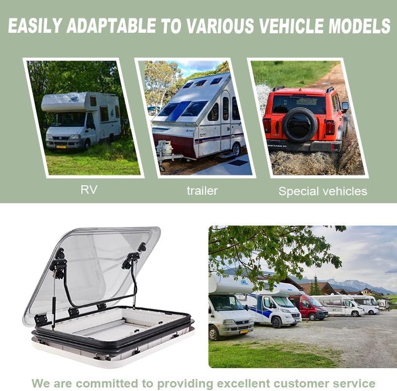 RV Roof Vent Kit with LED Light - Large 700x500mm Skylight Roof Hatch for RVs & Caravans, Double-Layer Acrylic Cover with Net & Sunshade for Optimal Ventilation