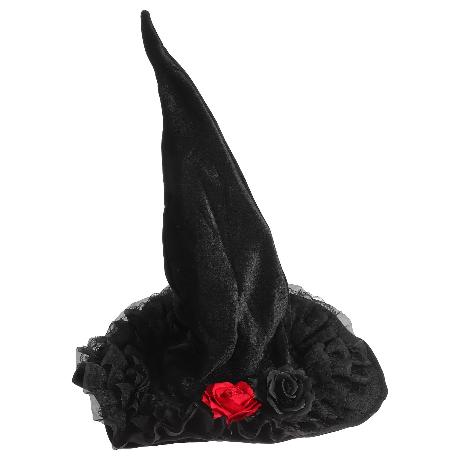 INOOMP Cappello da Strega con Rosa e Bordo in Pizzo Arricciato, Cappello da