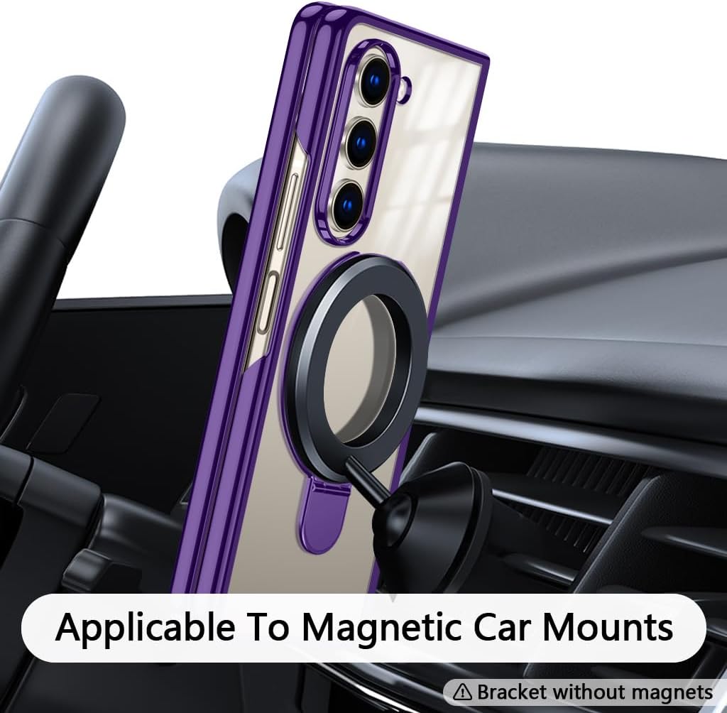 Compatible for Galaxy Z Fold 6 Case with O-Ring Stand Clear Case, Compatible with Magnetic Car Phone Mount [Wireless Charging] Slim Fit Anti-Scratch Cover for Galaxy Z Fold 6, Purple(13-17)