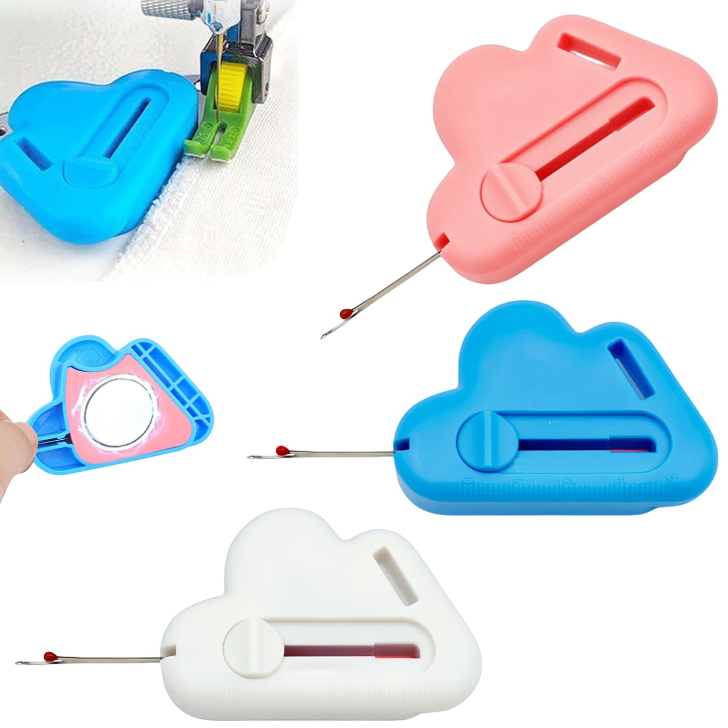3 PCS 3-in-1 Magnetic Seam Guide with Seam Ripper & 4cm Scale - Universal Sewing Machine Accessories (Blue, White, Pink)