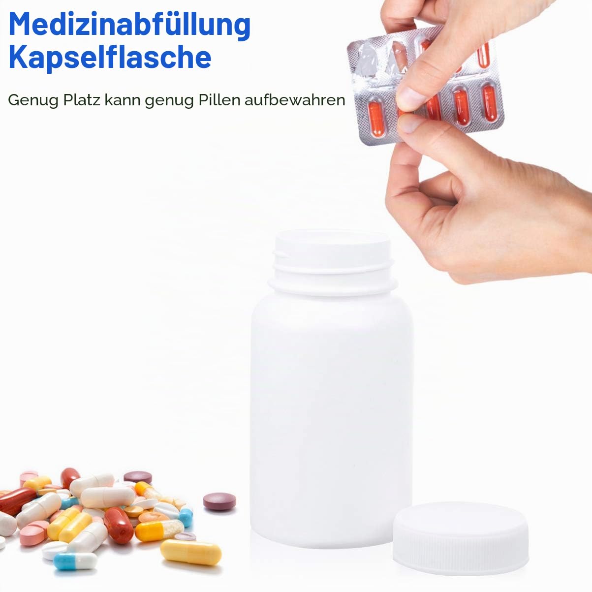 MILISTEN 20 Stück Leere Tablettenflasche Tragbare Kunststoffpulver Medizinhalter Tablette Behälter Fall für Apotheke Vitamine Droge 100Ml (Weiß)