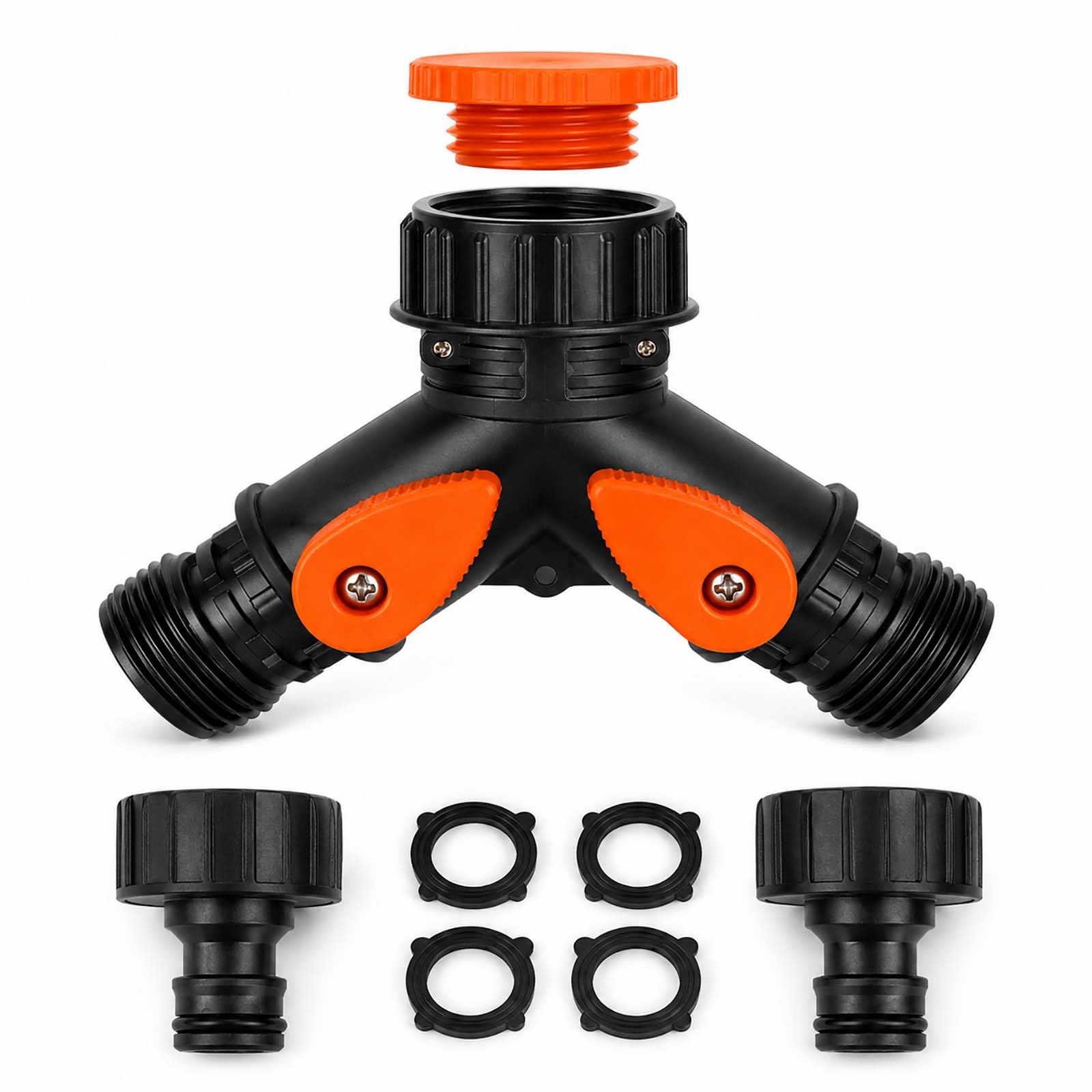 LMSAWK Garden Tap Splitter 2 Way, 3/4" Garden Hose Splitter Y Valve with 1/2" Adapter, Individual On/Off Valves for Outdoor Taps, Garden Hoses and Watering