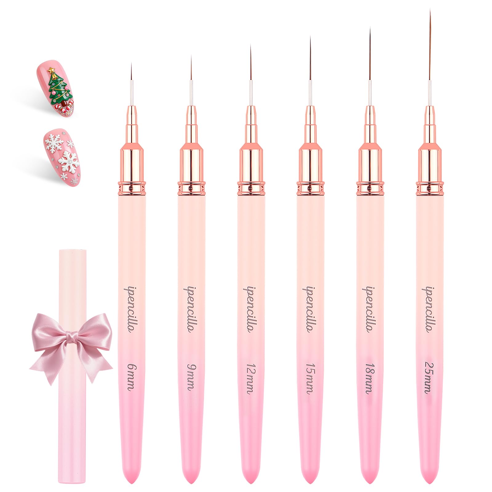 Ipencillo Nail Art Brushes, 6 Pcs Nail Liner Brushes for Nails, Nail Brushes for Nail Art Lines, Details, Edge and Plaid, Nail Art Brushes with Cap,