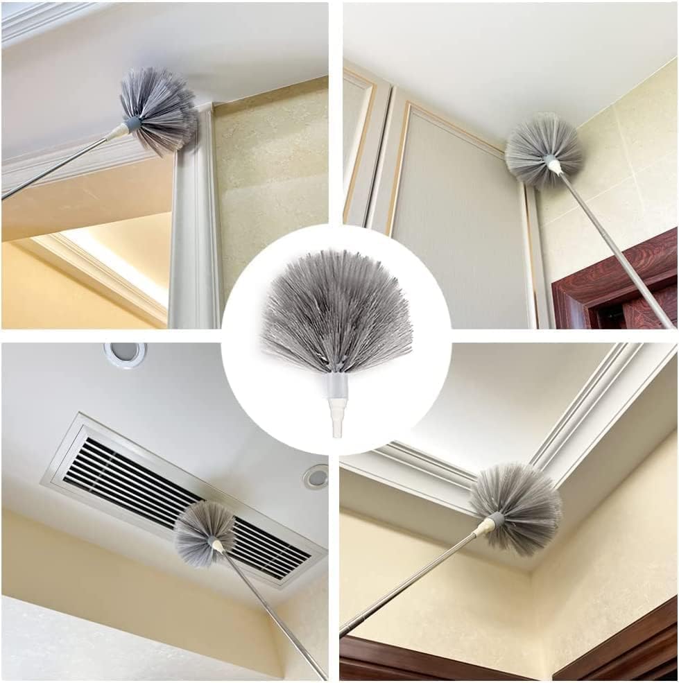 Image of TEKCOOL 3 in 1 Long Handle Microfiber Feather Ceiling Duster with Extendable Pole 30-100 Inch with Anti Scratch Bendable Head for Cleaning High Cobweb Stick High Ceiling Fan - Stainless Steel,Grey,