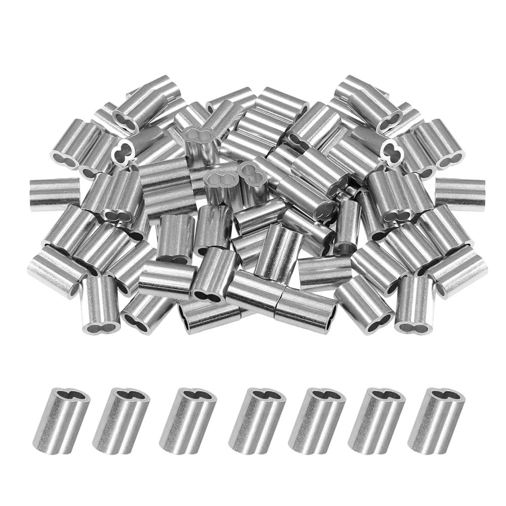 SKYPRO Aluminum Crimping Loop Sleeve for Wire Rope Sleeves, 100Pcs Double Cable Ferrules Kit, Double Barrel Ferrules, Cable Crimp Ferrules(M4,4mm)