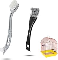 Mtuiewo 2-Pack Bird Cage Cleaner Brush & Scoop - Long Curved Handle, 2-in-1 Design for Easy Parrot Kennel Perch Cleaning