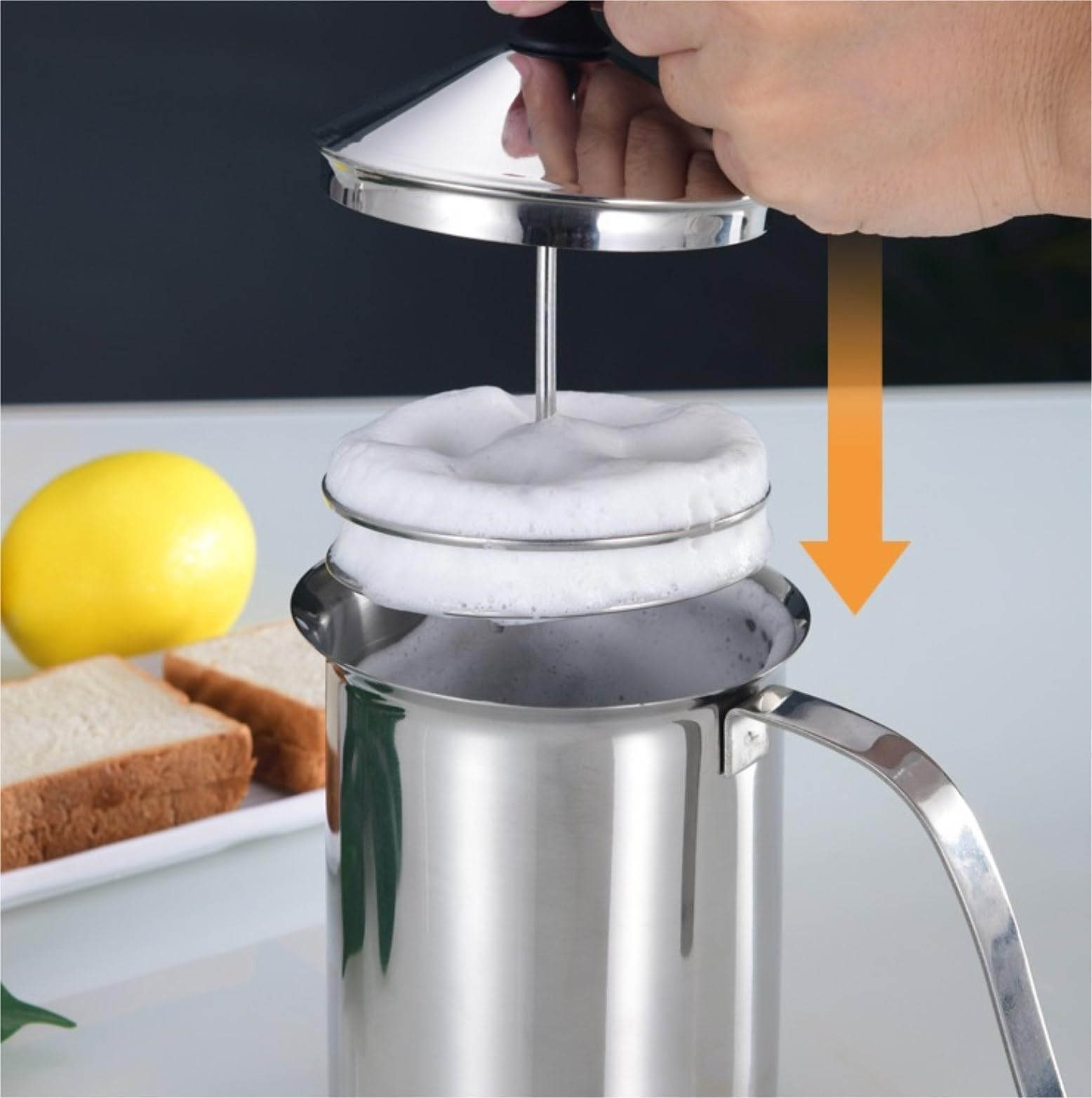 Frullino Montalatte per Macchiato Montalatte Manuale Pompa Manuale in Acciaio Inossidabile Montalatte Montalatte Manuale Schiuma di Latte Schiumatore Latte(800ml)