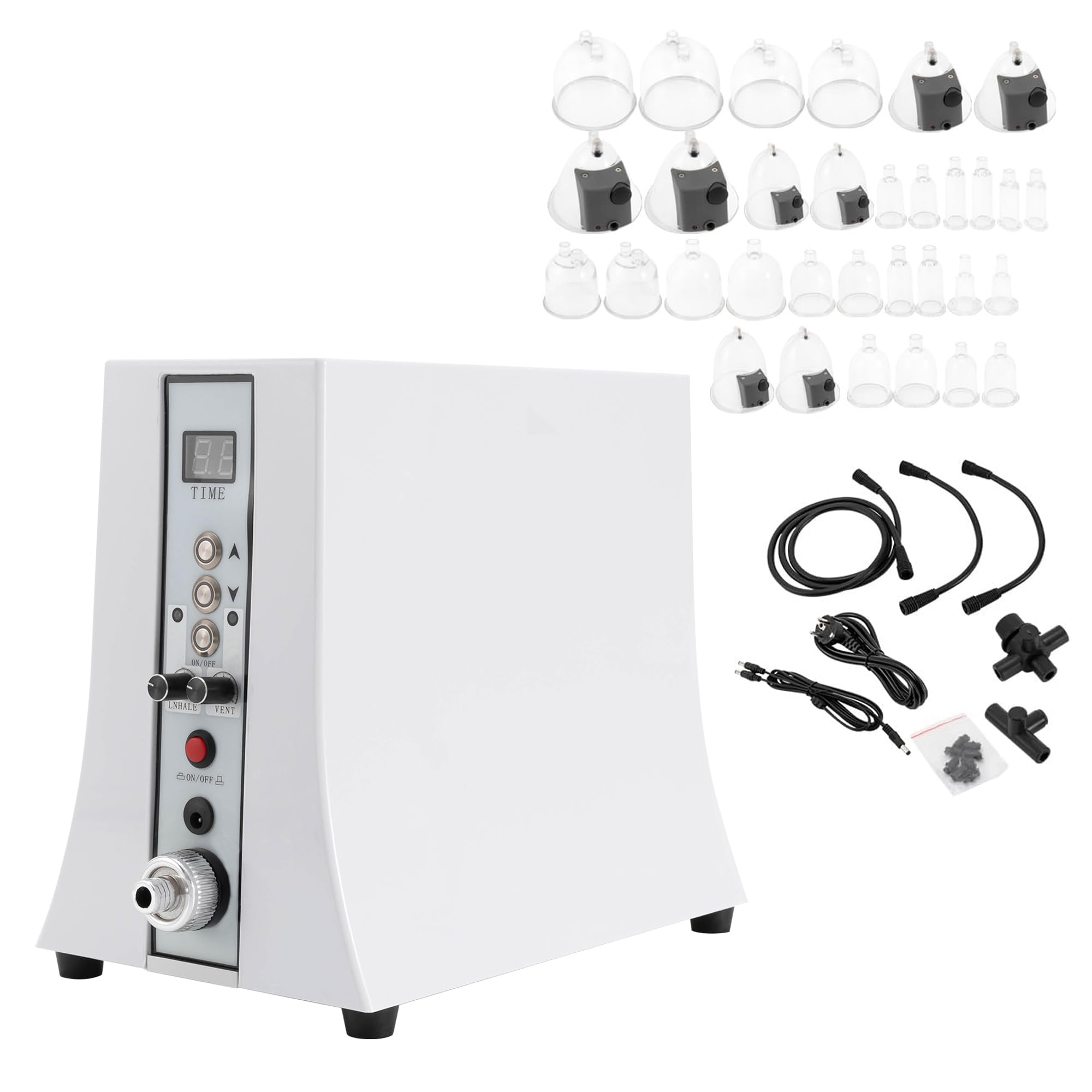 Brustvergrößerung Vakuumpumpe, 32-cups Brustpumpe Breast Saugmassage Schröpfgerät mit Einstellbarer Timer 1-60min Schröpfmaschine Brust Körper Massagegerät für Schröpfen und Beauty