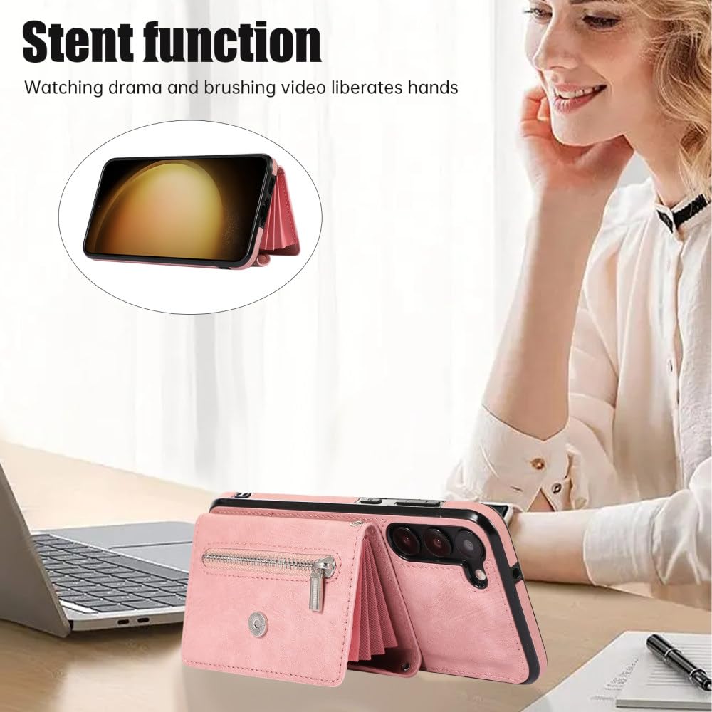 Cartera de Cuero con Cremallera y Cordón Largo Tarjetas Solt Funda para Samsung Galaxy A14 A54 A24 A34 A53 A52 S23 S22 S21 FE S20 Funda Cruzada, marrón, para Samsung S22