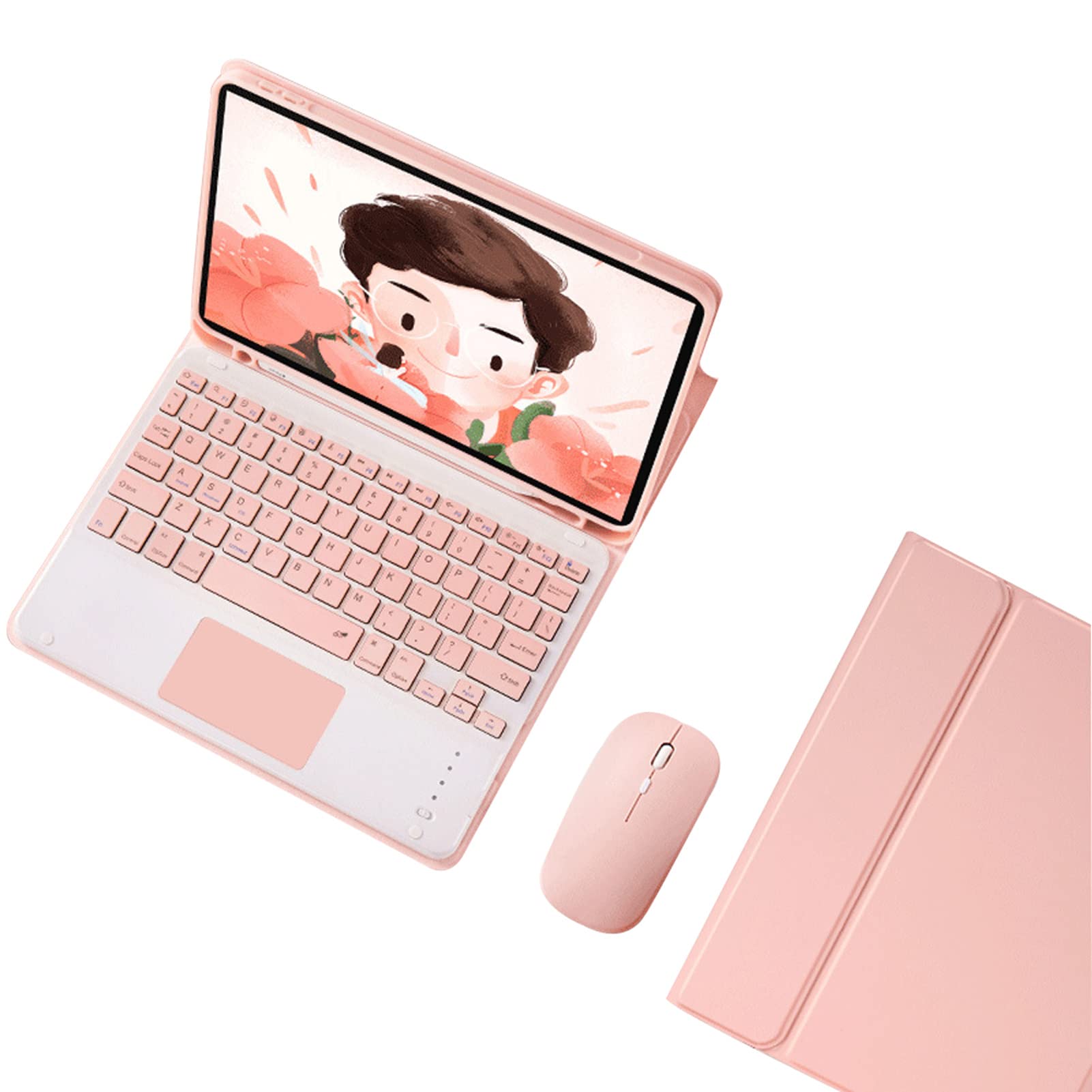 Étui Clavier Magnétique pour iPad Air 5 2022 / Air 4 2020 10,9 Pouces, QWERTY Clavier Bluetooth Détachable sans Fil avec pavé Tactile, Amovible Housse avec Souris et Porte-Crayon, Rose
