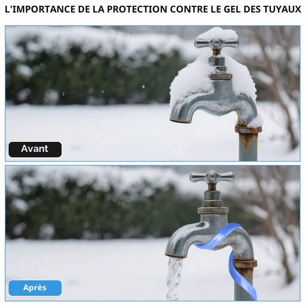 Câble Chauffant Antigel, 6M Fil Chauffant Antigel, avec Thermostat Intégré, pour protéger les tuyaux d'eau, des tuyaux domestiques en métal/plastique, des gouttières et des égouts (8m, 25 W/m)