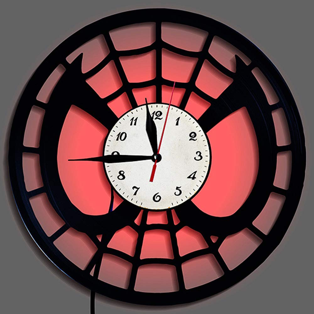 LittleNUM Vinyl record wall clock Creative wall clock Vinyl wall clock Spiderman series LED decorative wall clock Home decoration Mute wall clock,LED light (battery box)