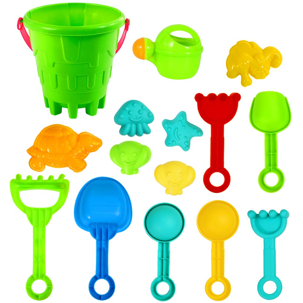 ThinkMax 27 pcs Beach Toy Set, Seaside Sand Castle Bucket Spade Shovel Rake Playset, Summer