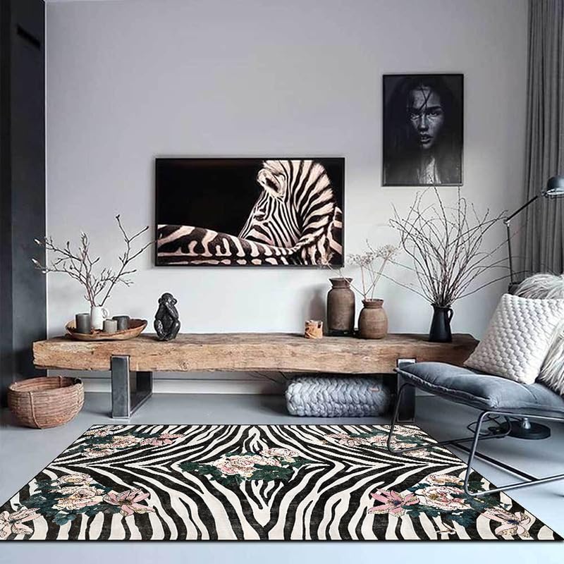 Tapis motif floral et zèbre rétro de qualité supérieure 180x230