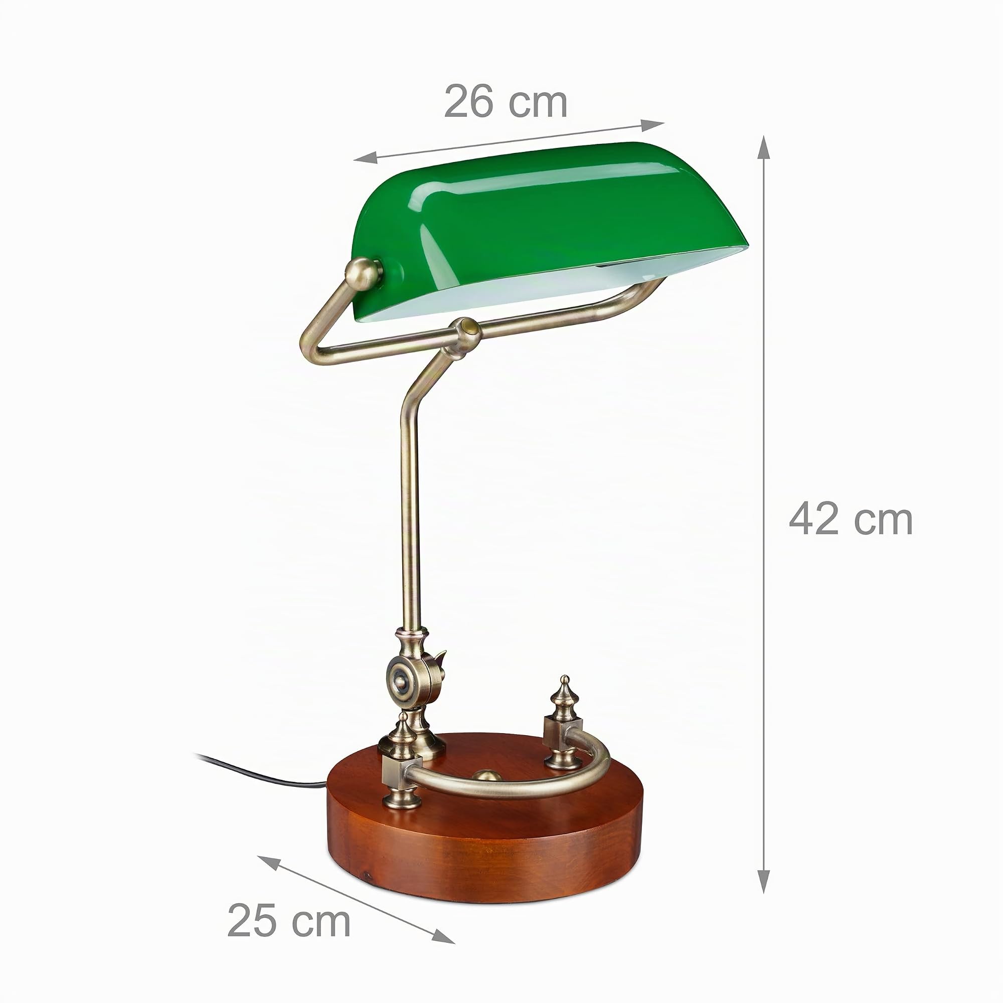 Relaxdays Lampada Ministeriale, con Paralume Orientabile in Vetro e Base in Legno, Luce Scrivania, Biblioteca, Verde