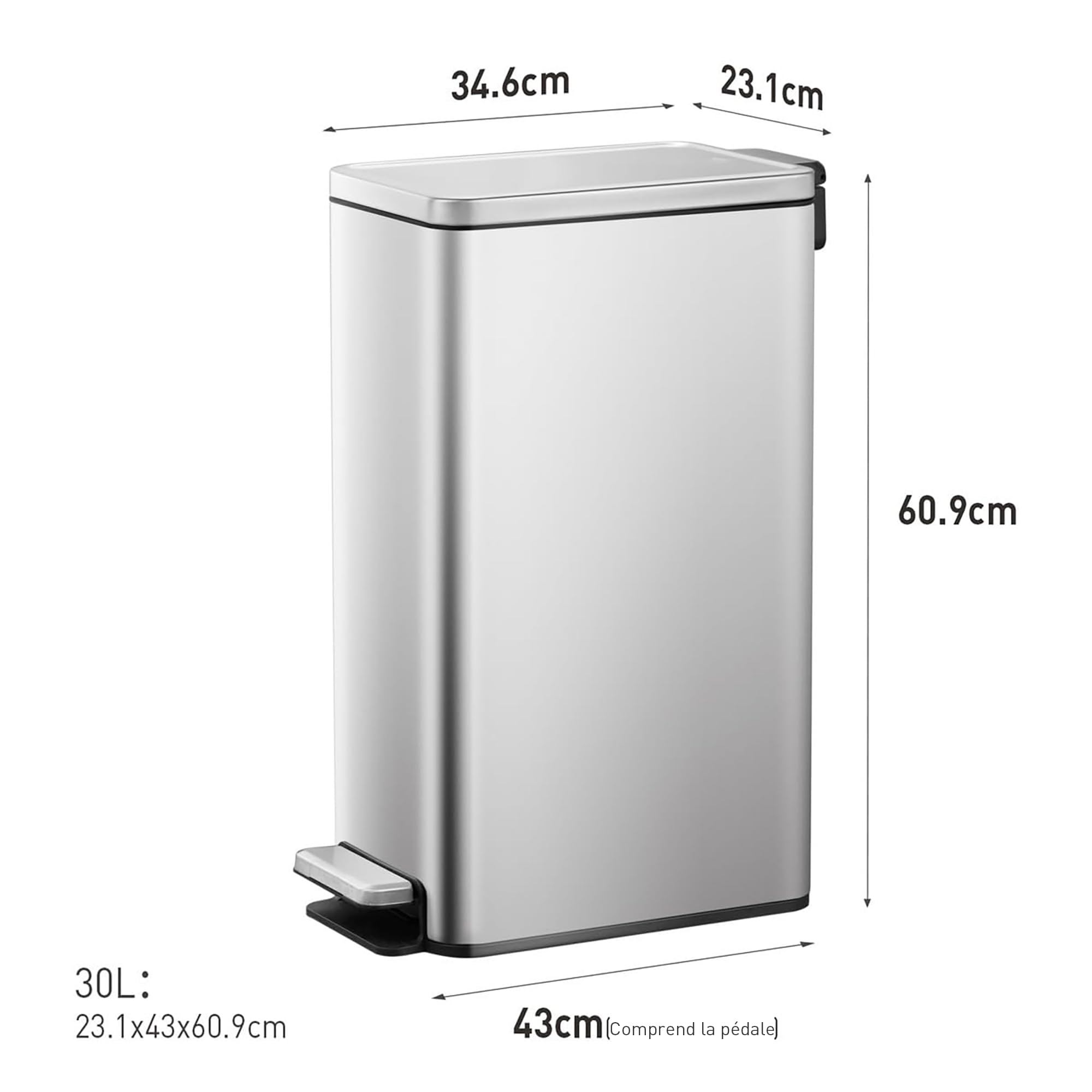 EKO Poubelle Cuisine Stella Slim 30L avec Pédale | Acier Inoxydable Anti-Traces | Design Compact | Fermeture Silencieuse Salle Bain
