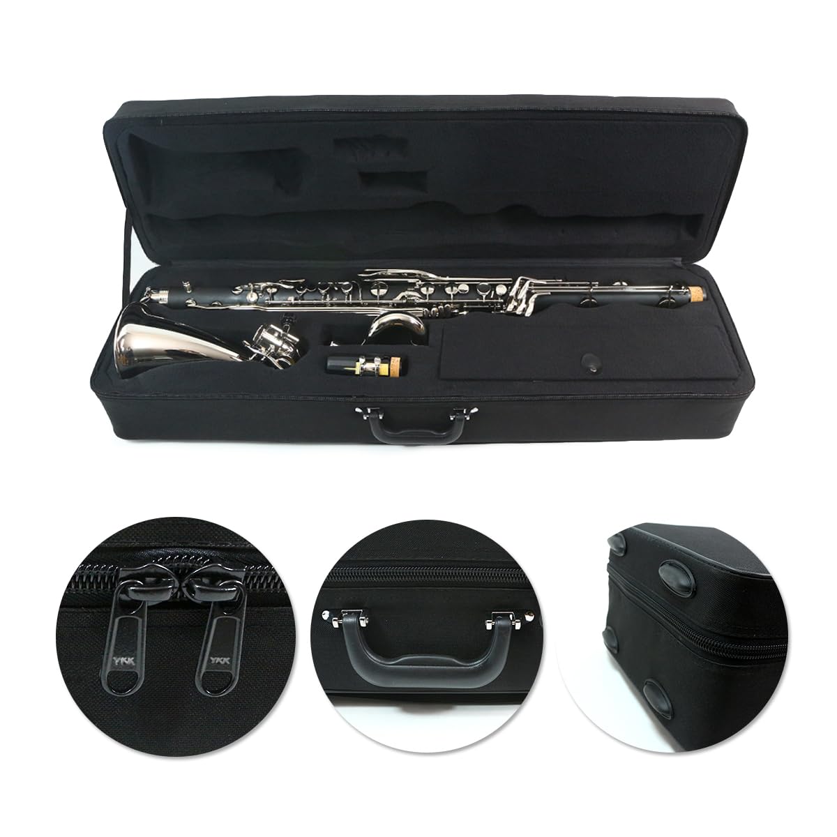 Yinfente Kit per clarinetto basso professionale in ABS per principianti, con chiavi placcate argento, kit di pulizia, guanti e grasso per sughero