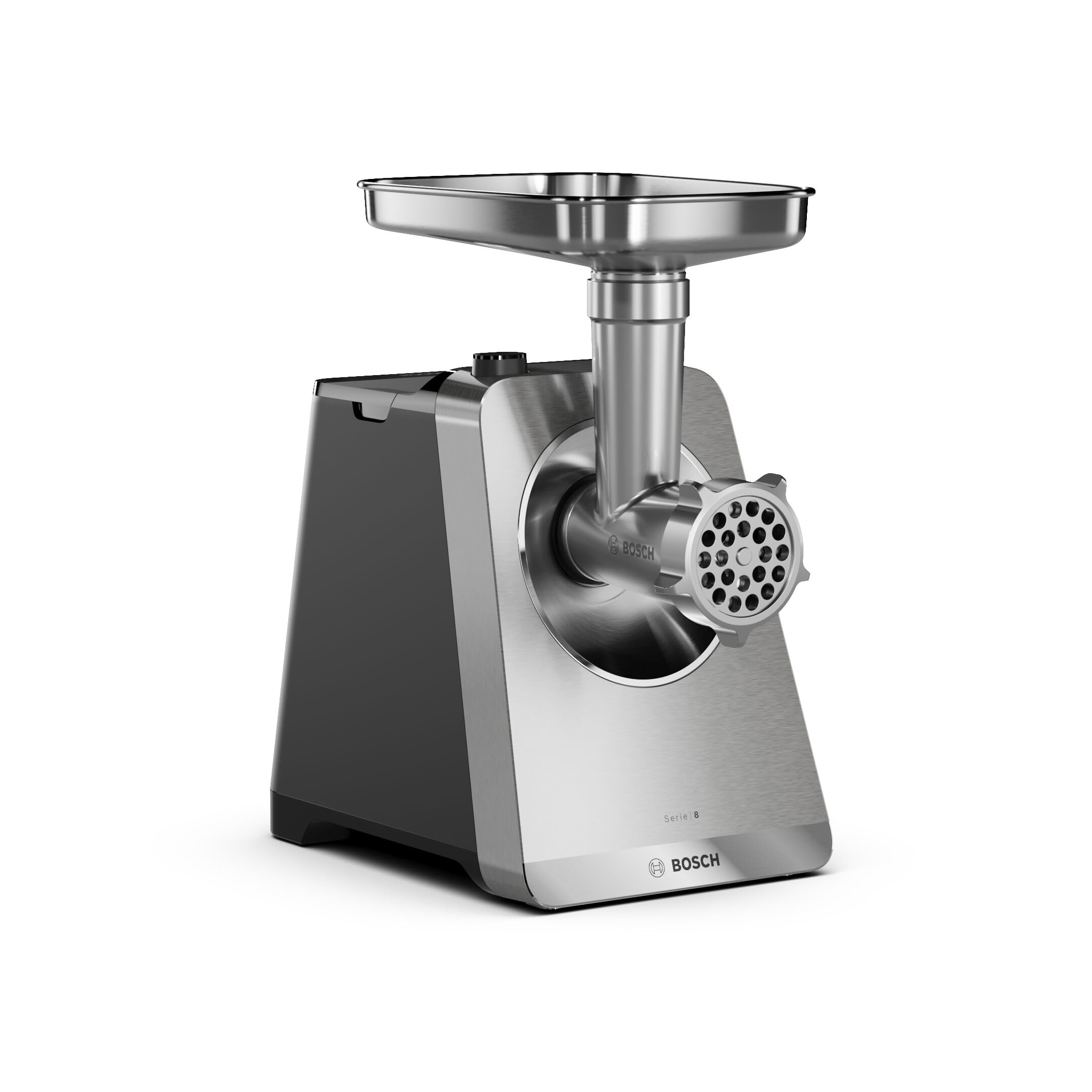 Bosch MultiPower MFWS820M Hachoir à viande série 8, 3 disques avec trous (3, 4,5/8 mm) en acier inoxydable, embout kebbe/saucisse, pièces lavables au lave-vaisselle, électrique, puissant, 2500 W