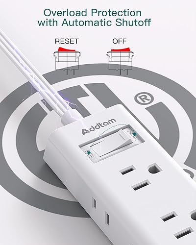 Miniatura 6 de Addtam - Cable de extensión plano de 5 pies con extensor de 6 tomas de corriente, sin protector de sobretensiones para cruceros, viajes, artículos
