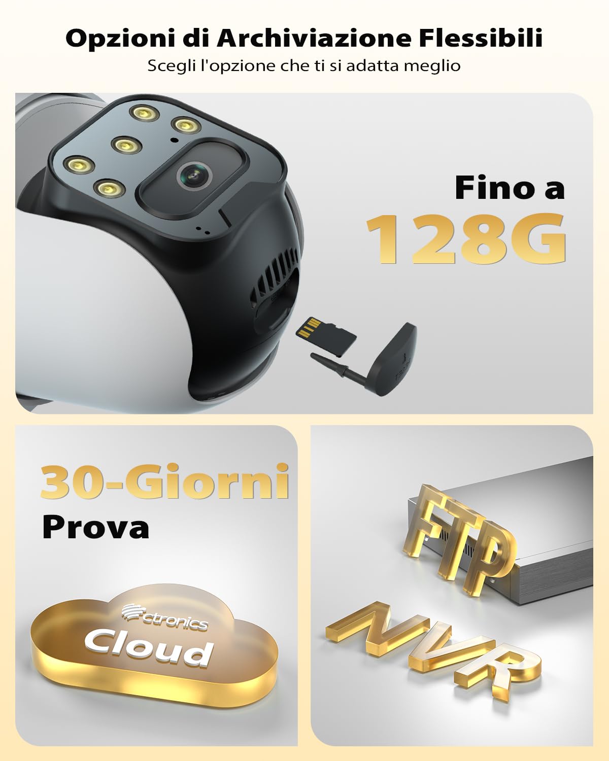 Ctronics 5MP Telecamera Wi-Fi Esterno,PTZ Videocamera Sorveglianza Esterno | Rilevamento AI Tracciamento Auto, Visione Notturna Colori 30M, WiFi 2.4/5GHz, Audio Bidirezionale, 128GB TF/Cloud/FTP