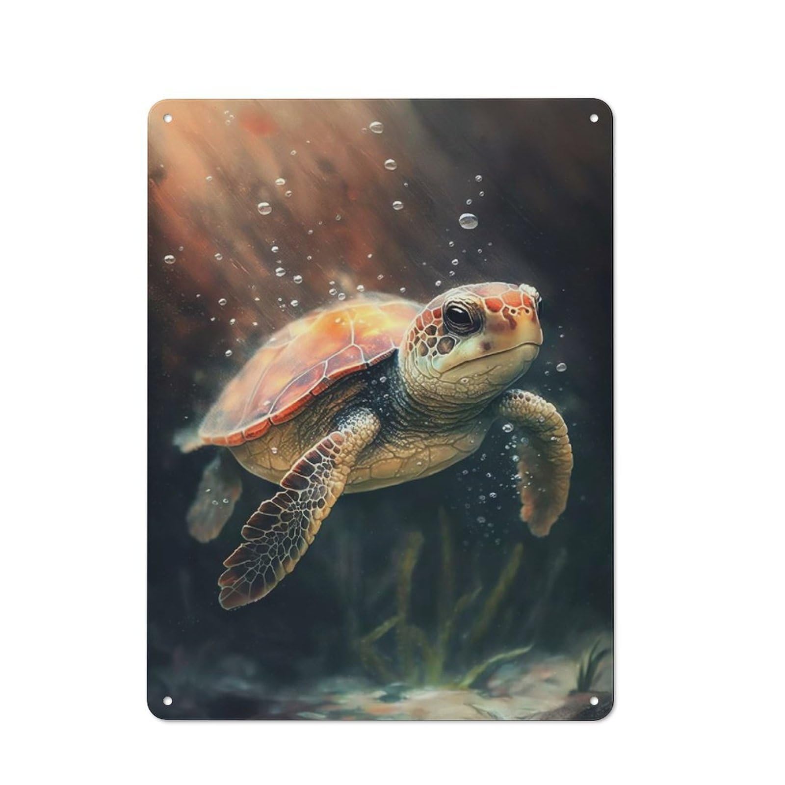Vintage Metal Plaque 40x30cm Featuring Turtle Watercolor Drawing for Home Bar Wall, A Metal Wall Feature for Home Bars And Entertaining Spaces