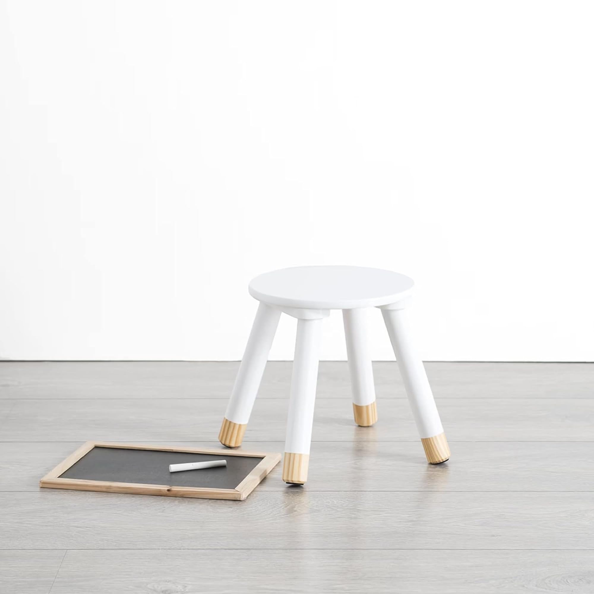 Taburete de Madera Infantil Redondo Diseño Nórdico Blanco Ø 24 x 26 cm
