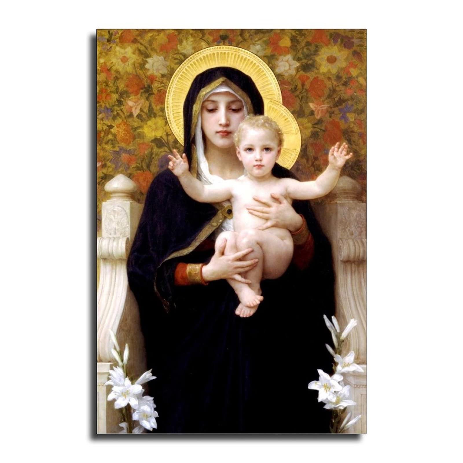 Wall Art Print The Madonna of The Lilies by William-Adolphe Bouguereau Canvas Art Poster and Wall Art Picture Print Modern Family Bedroom Decor Posters 16x24inch(40x60cm)