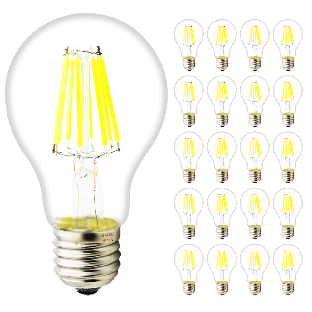 Lot de 20 ampoules à filament LED rétro 8 W équivalent des ampoules 60 W Ampoule décorative non variable Blanc froid 6000 K