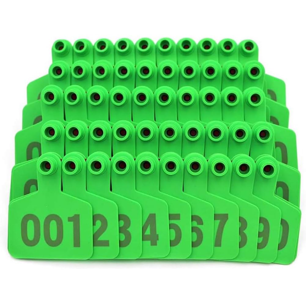 Plastikowe kolczyki dla zwierząt hodowlanych, Zestaw kolczyków dla bydła, 100 numerowanych, wielokolorowych, w wielu rozmiarach(Green 7.5 * 10cm (2.95 * 3.93in),401-500)