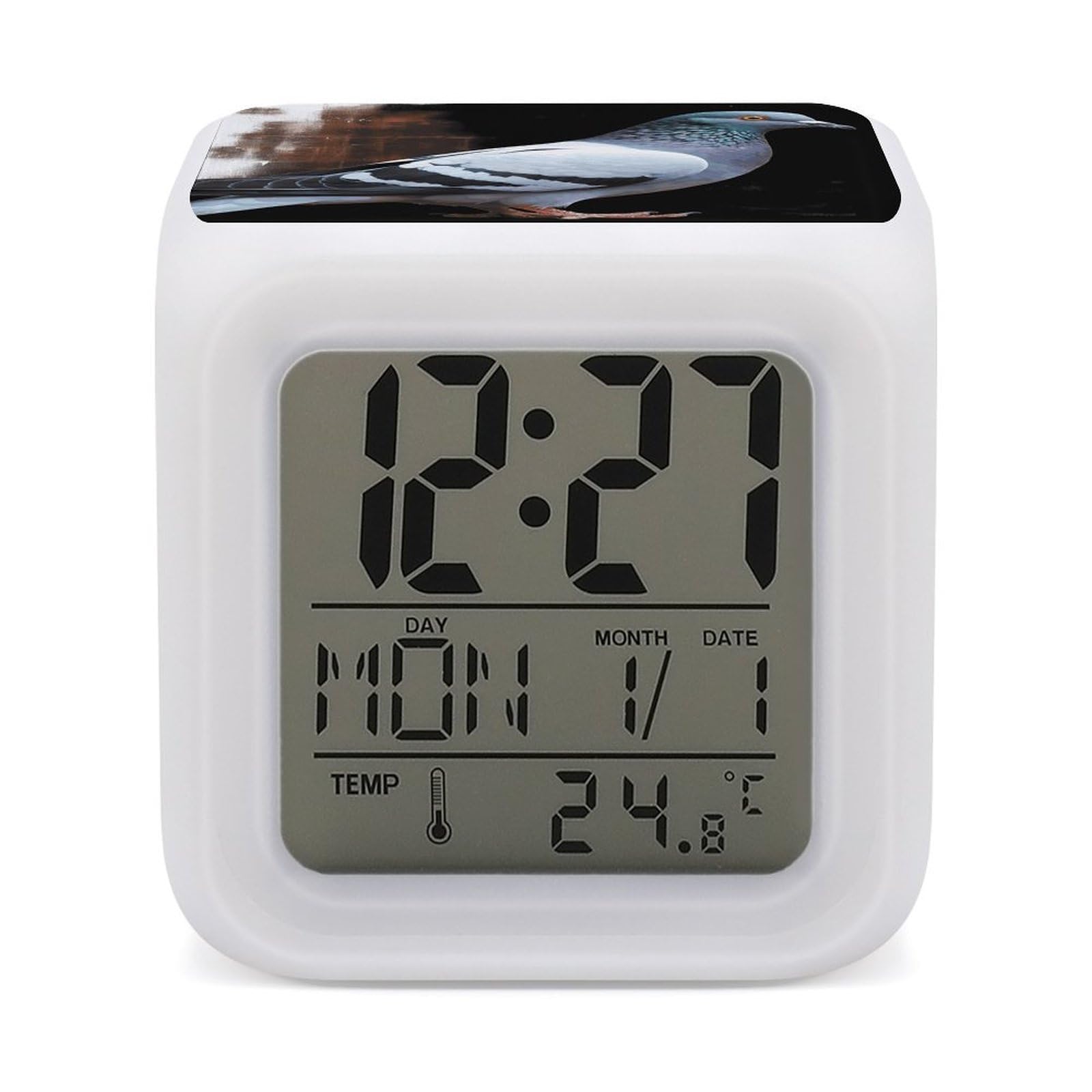 JTREHY Pigeon Alarm Clock Digital Dimmable Clock for Bedroom LED Display Screen Mini Clocks 7 Color Dimmable Night Lights Time-to-Rise Alarm Clocks for Office Living Room