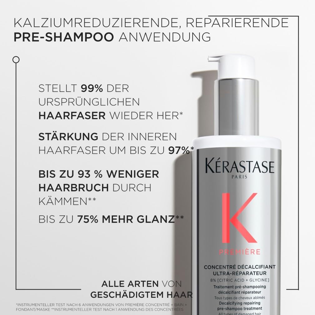 Kérastase, Première, Pflegeroutine mit Pre-Shampoo und Shampoo für geschädigtes Haar, Reparierend und kalziumreduzierend, Concentré Décalcifiant Ultra-Réparateur & Bain Décalcifiant Rénovateur