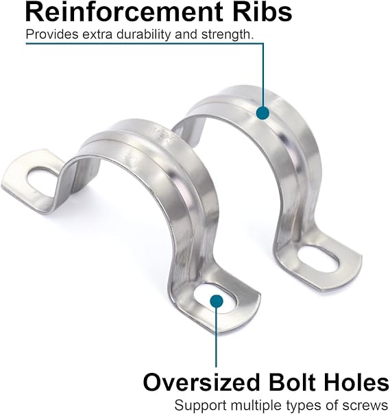 SS304 Conduit Clamps 1 Inch, 2-holes Pipe Bracket U Clamp for Cable/Water Pipe/Pipe, Heavy Duty Pipe Clamp | OD 1 | 10 pcs